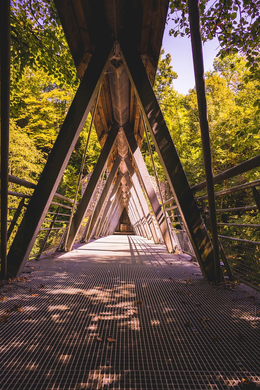 bridge, architecture, landscape, travel, the water, building, triangle, holiday, nature, sun, design, geometric